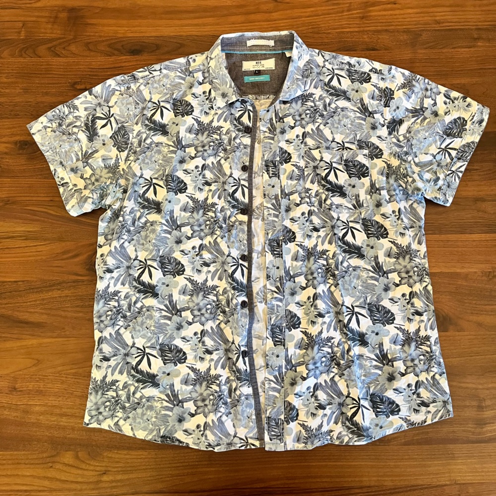 Blue Tropical floral Mens button down- Large